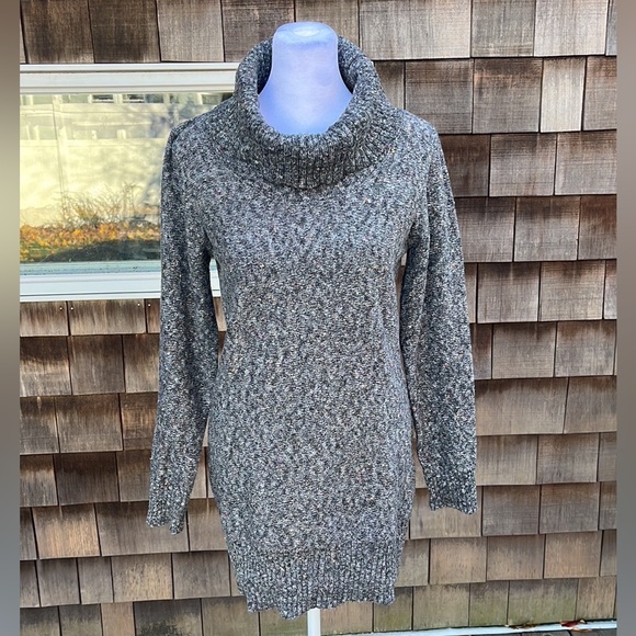 AB Studio Cowl Neck Tunic Sweater/Jumper Mini-Dress in Marled Grey. Cotton Blend - Picture 7 of 15
